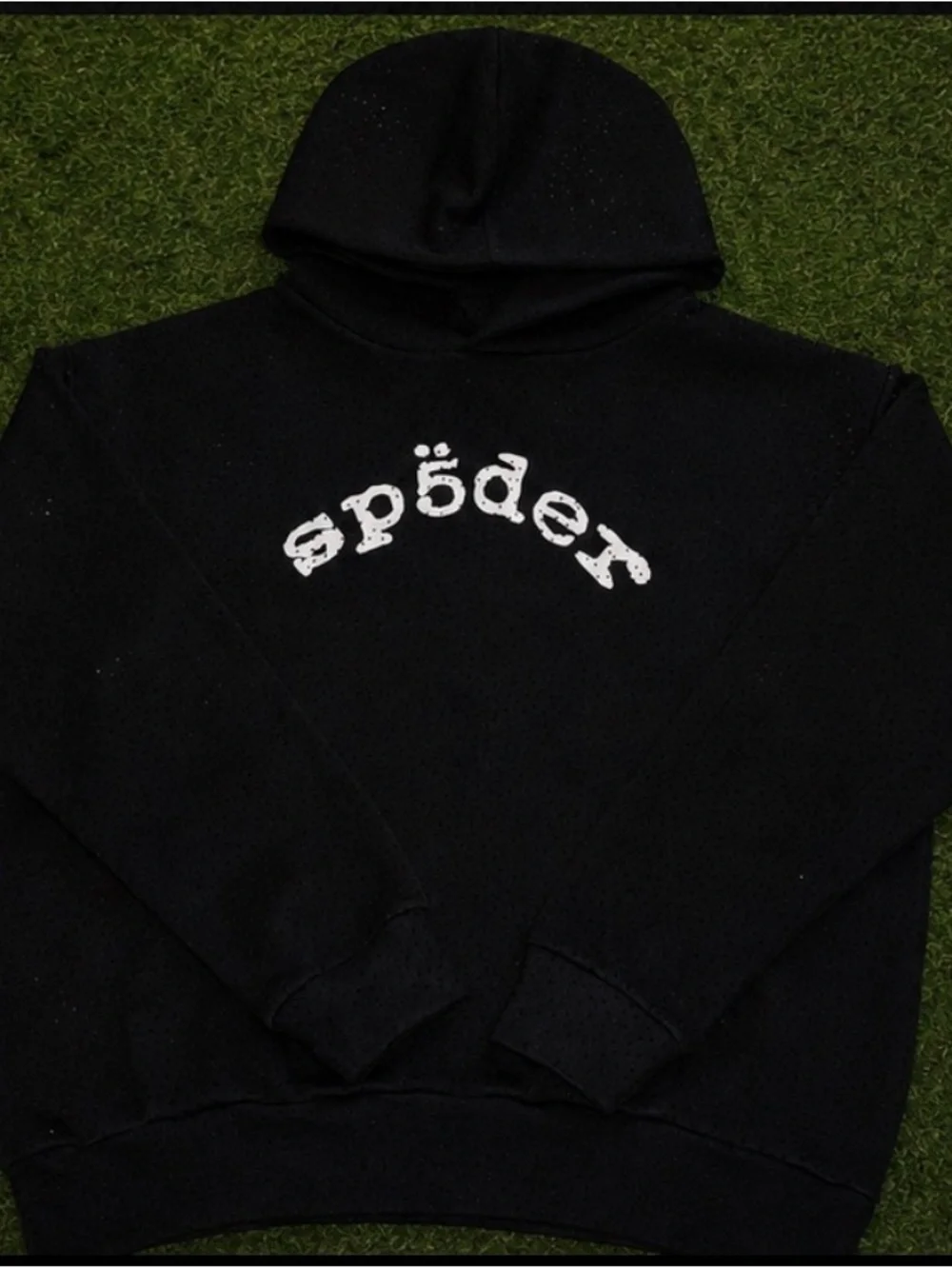 Black rhinestone Hoodie with White 'sp5der' Logo